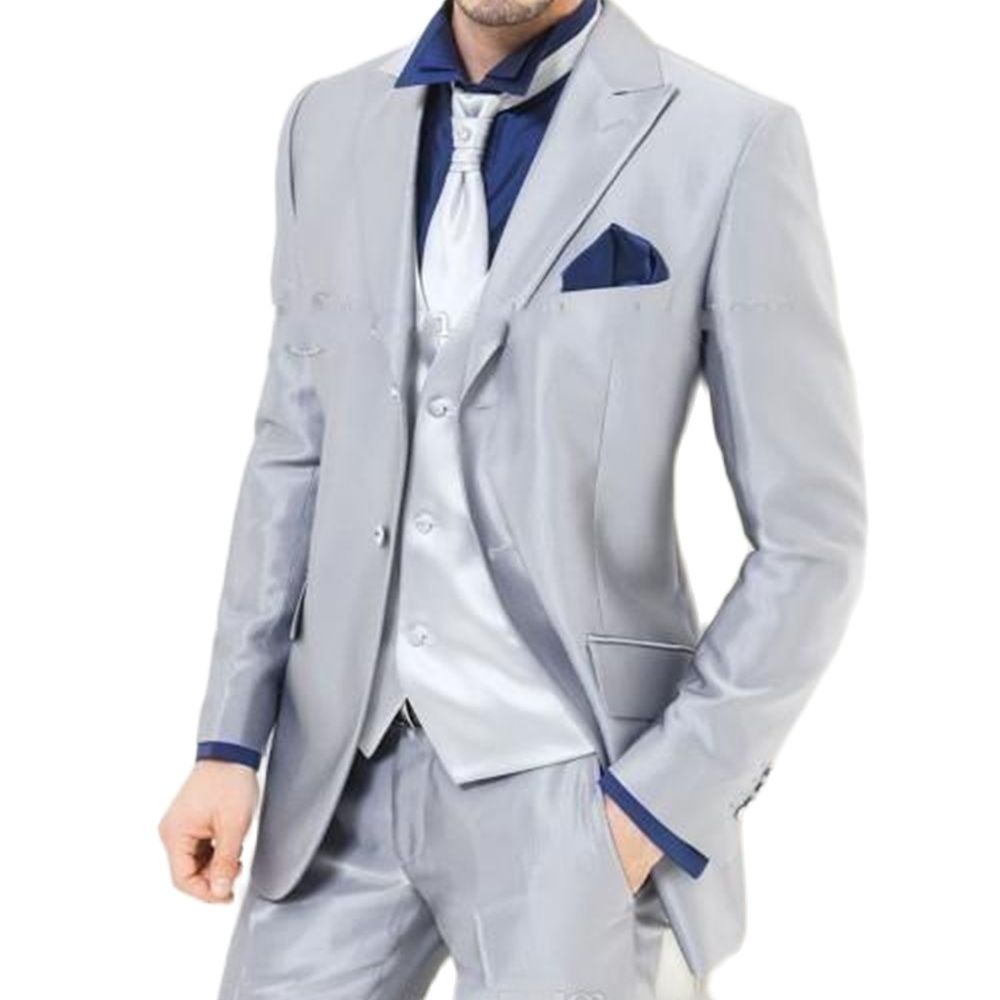 Men Formal Wear For Dinner - Выполненные на заказ серебряные блестящие атласные