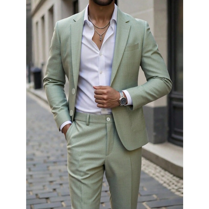 Men Formal Wear For Dinner - Мужской деловой костюм-двойка однотонного цвета, приталенный