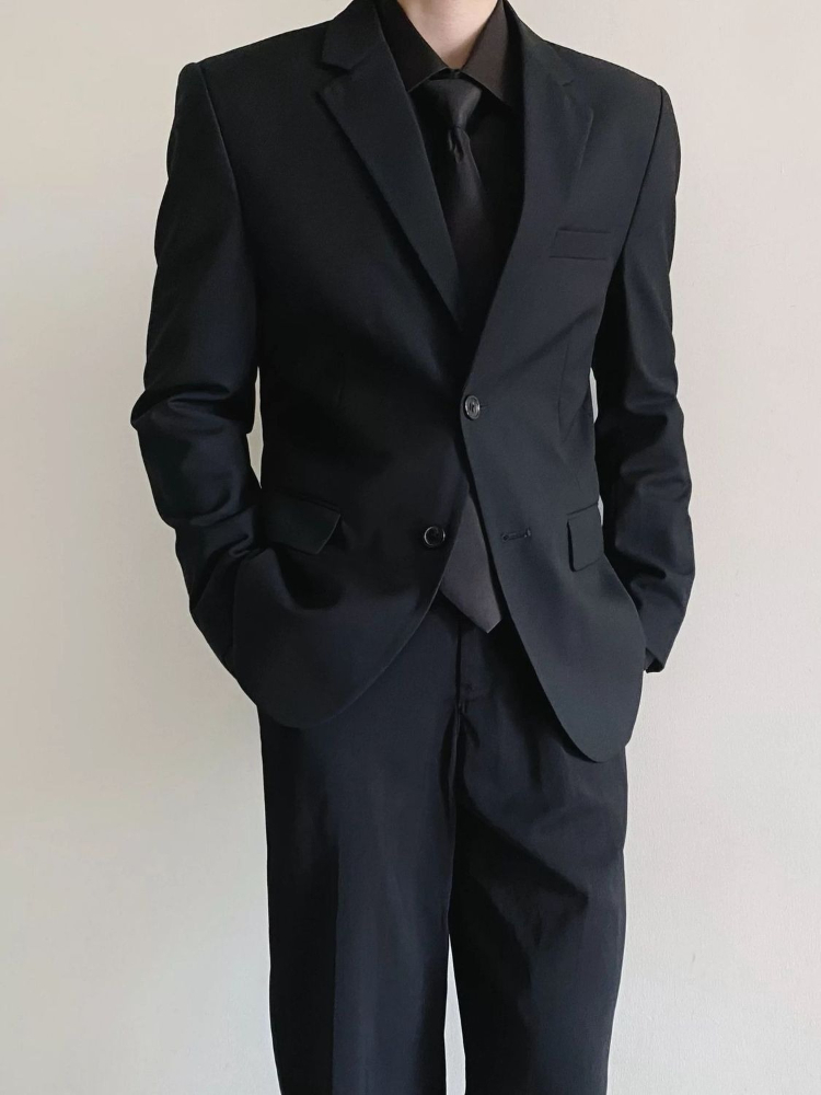 Korean Men Formal Wear - Мужской черный деловой костюм-тройка: приталенный смокинг