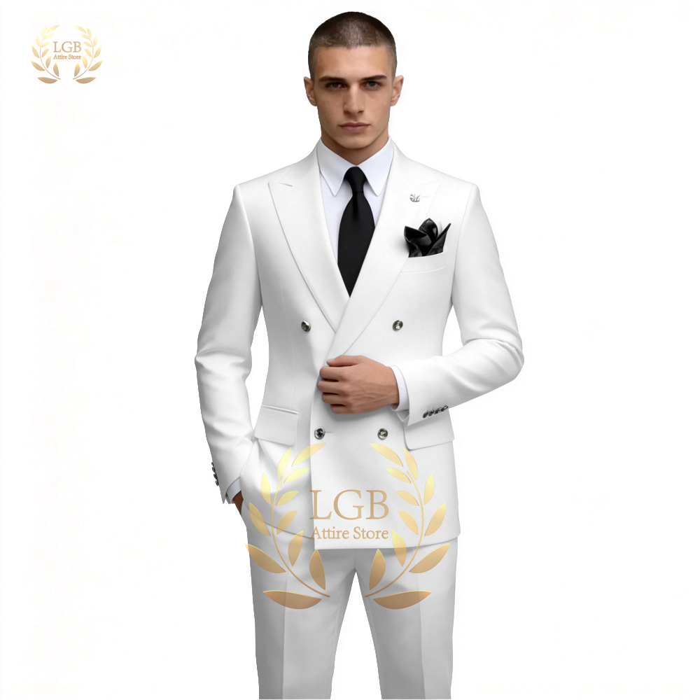 Men Formal Wear For Dinner - Мужской белый двубортный костюм-двойка: приталенный пиджак