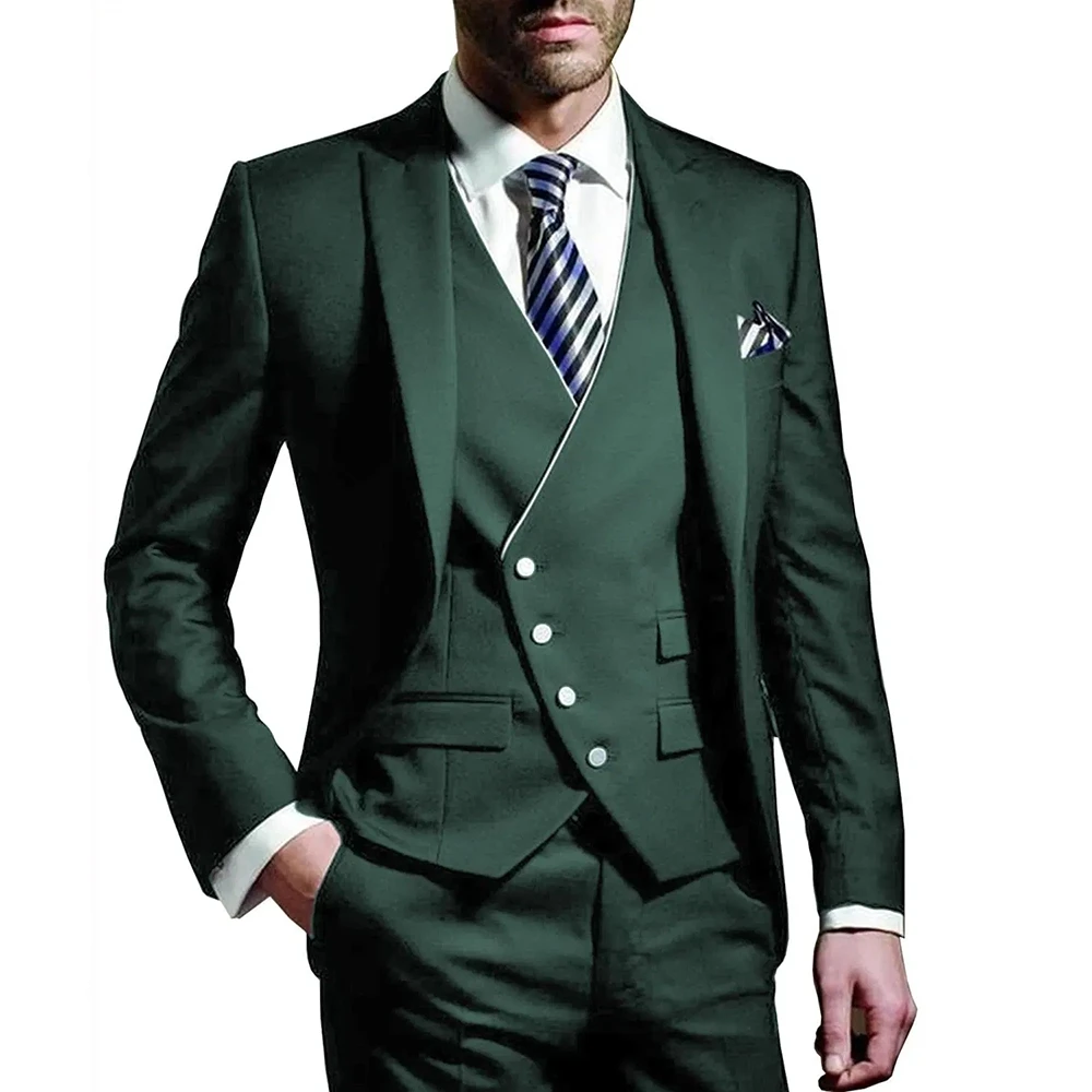 Men Formal Wear Green - Мужской костюм-тройка цвета хаки с пикообразными