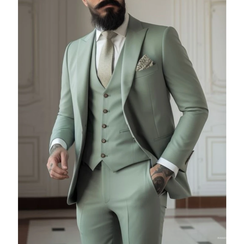 Men Formal Wear Green - Светло-зеленые костюмы Мужские костюмы 3-х предметная