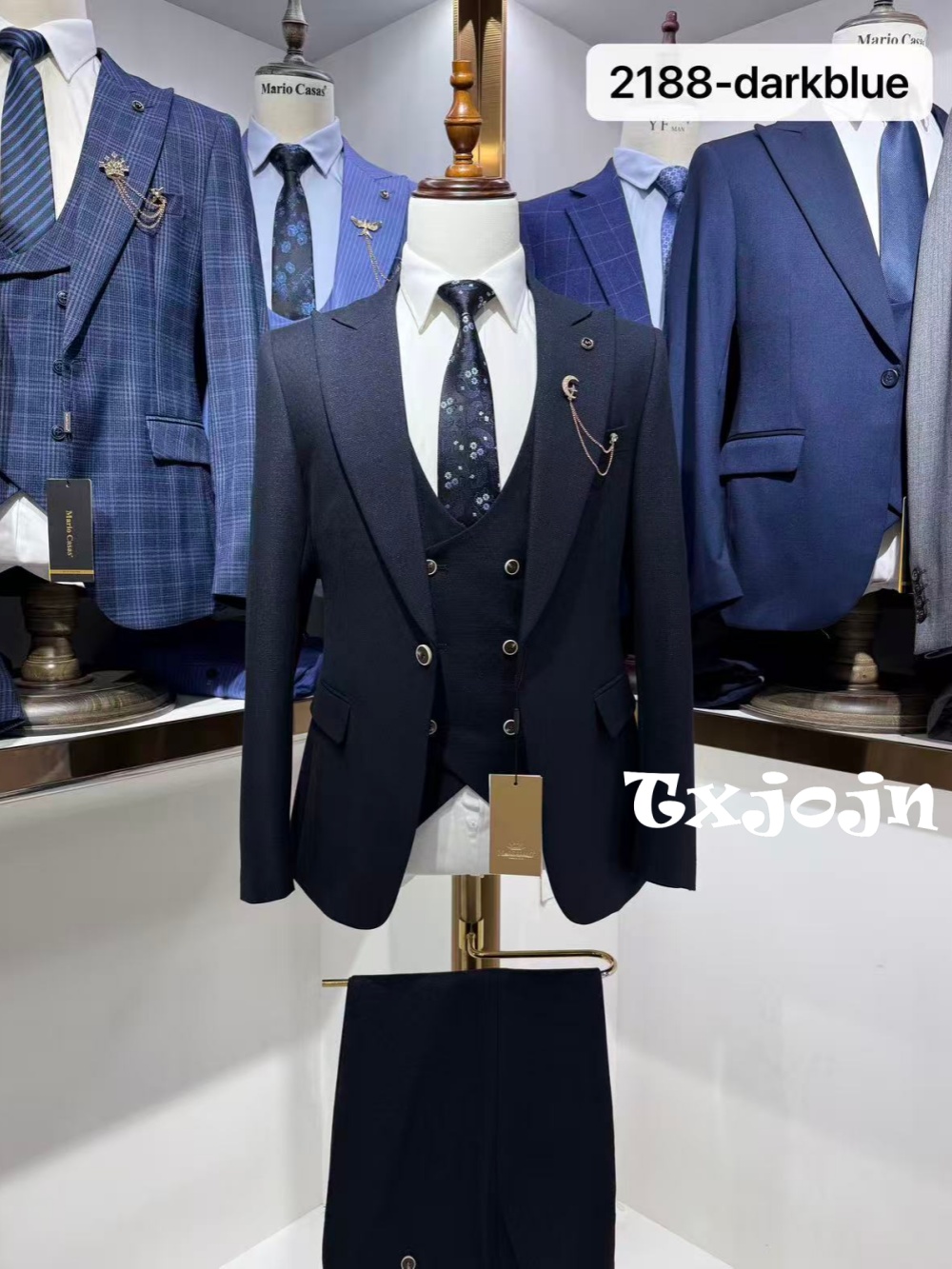 Men Formal Wear Clothes - Темно-синий мужской деловой костюм-тройка: элегантный смокинг