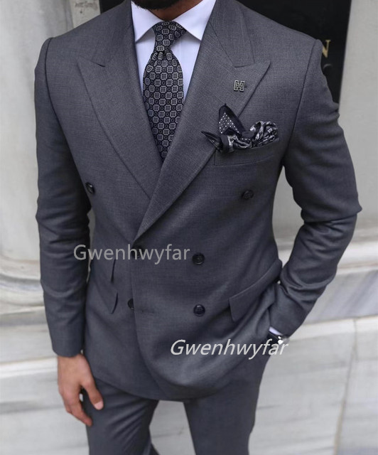 Men Formal Wear Clothes - Gwenhwyar Grey Double Breasted Men's Suit