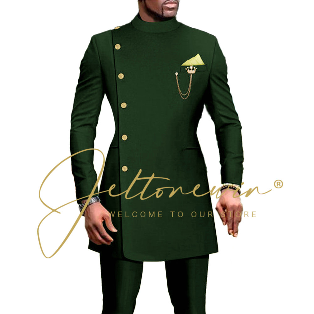 Men Formal Wear Green - Темно-зеленый костюм для мужчин, комплект двубортного