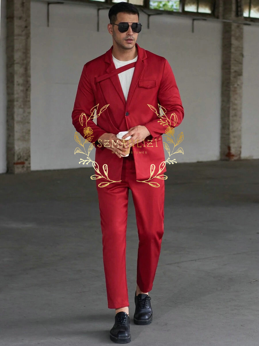 Men Formal Wear For Dinner - Модные повседневные мужские костюмы, красный смокинг,