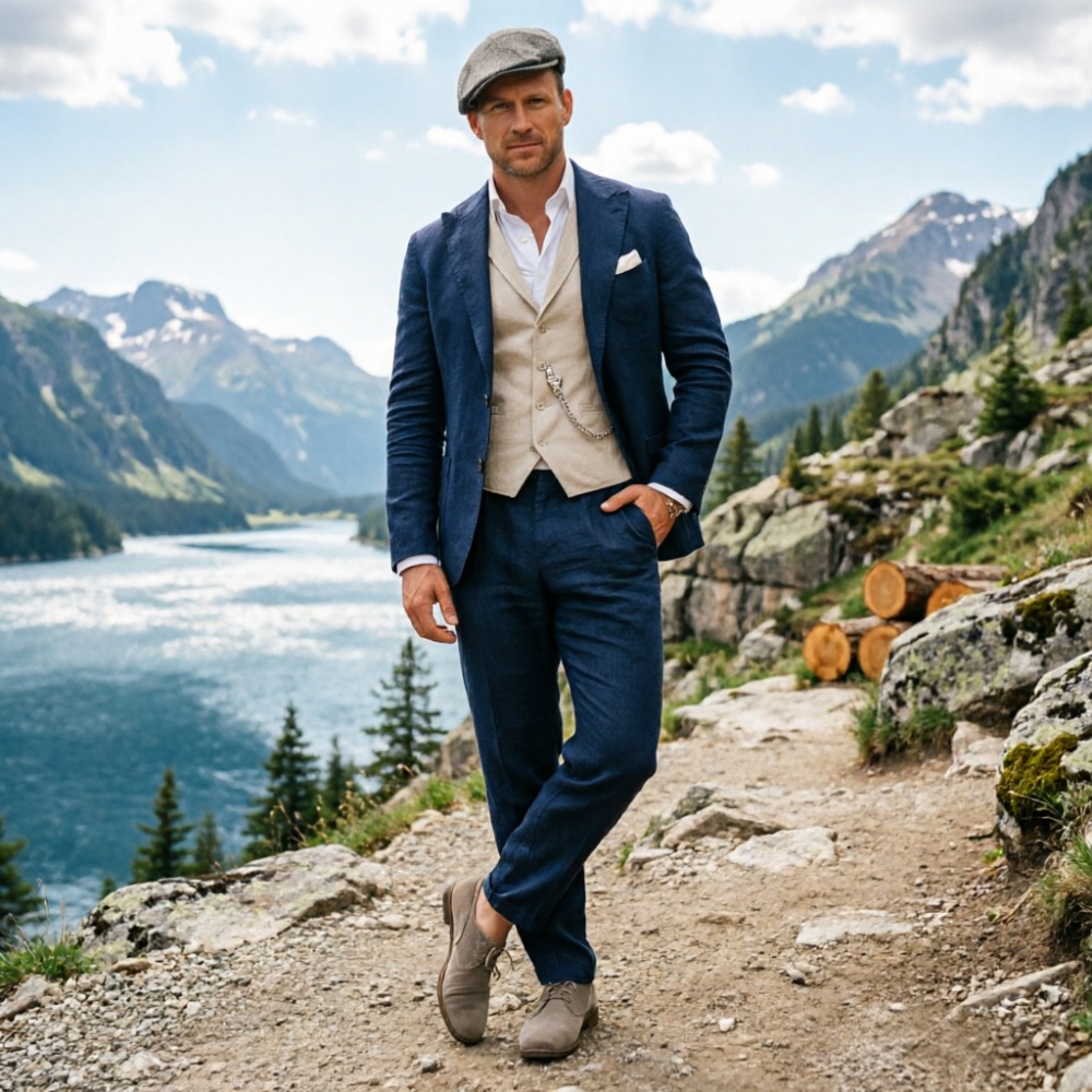 Мужской костюм из льняной ткан – обзор и цена Men Formal Wear Green