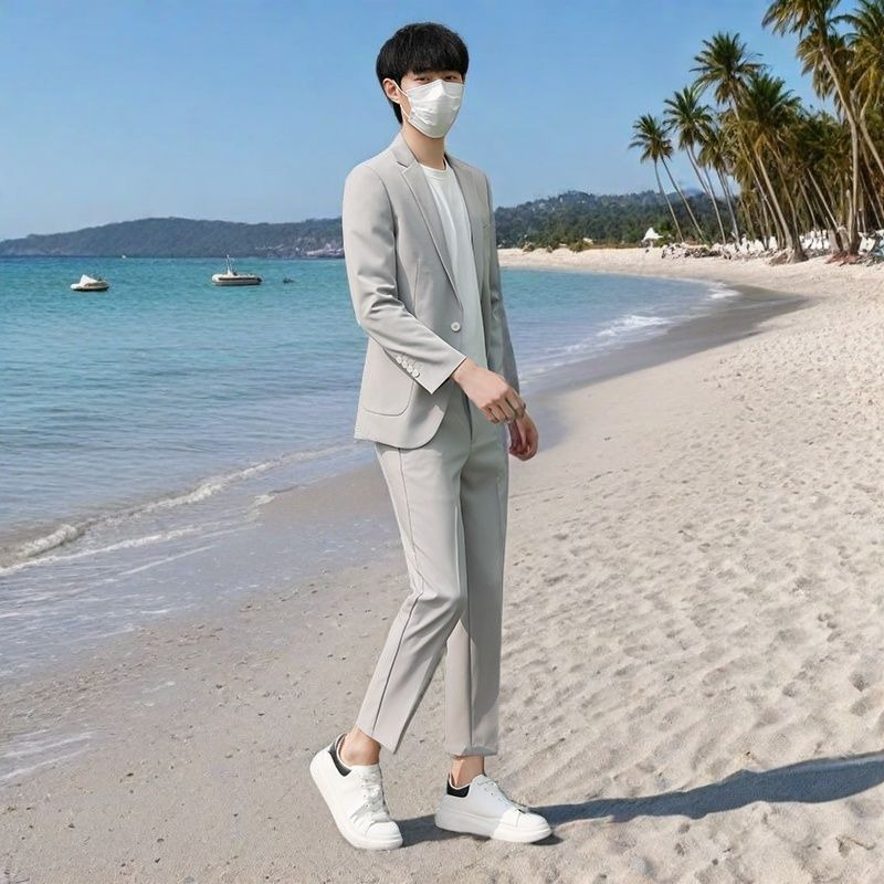 Мужской легкий летний костюм,  – обзор и цена Korean Men Formal Wear