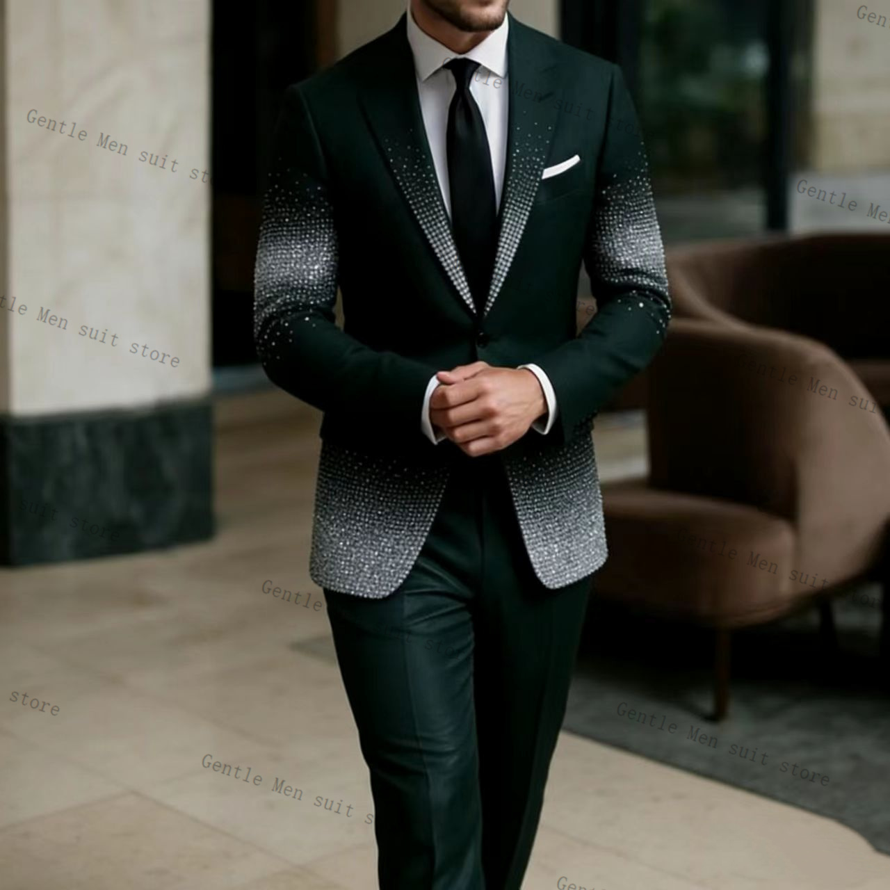 Мужской зеленый костюм Crystal – обзор и цена Men Formal Wear Green