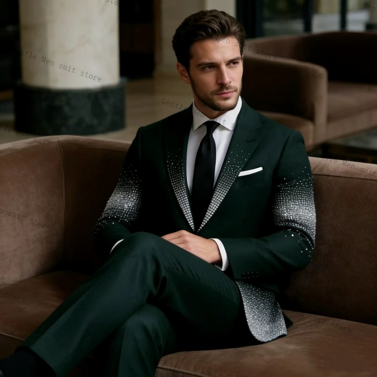 Мужской зеленый костюм Crystal – обзор и цена Men Formal Wear Green