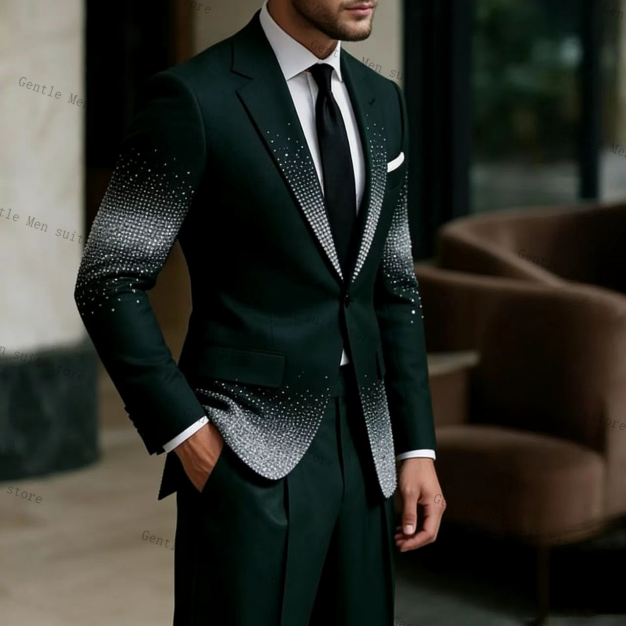 Мужской зеленый костюм Crystal – обзор и цена Men Formal Wear Green